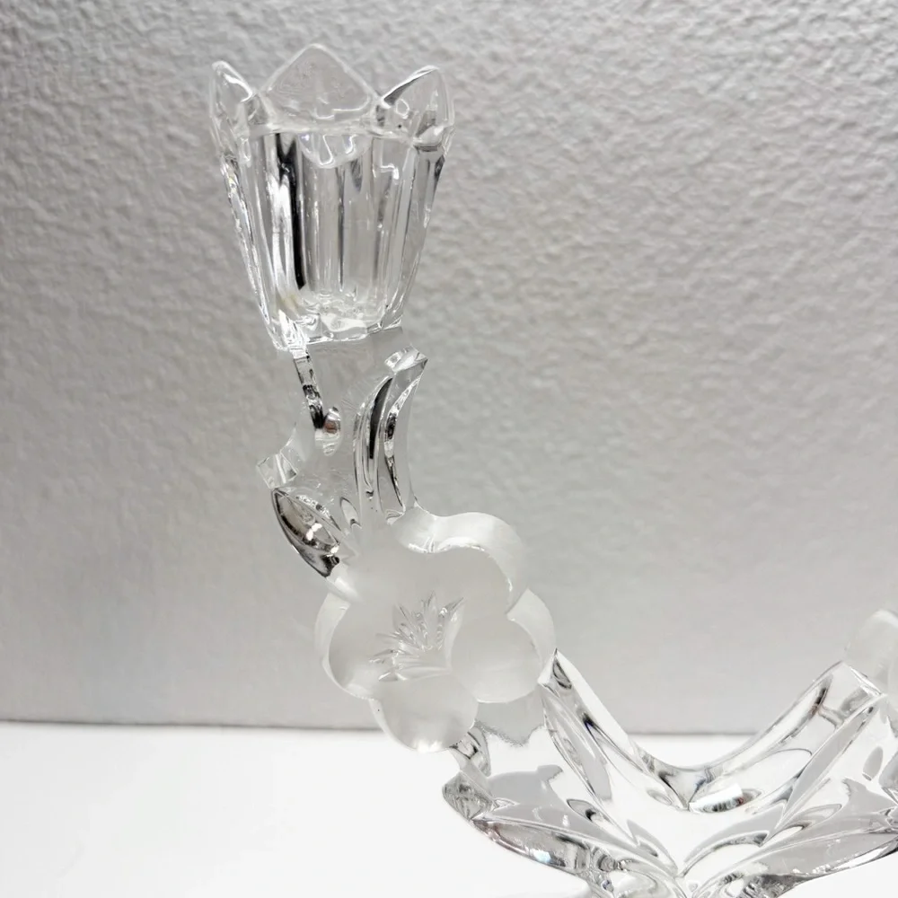 Vintage Crystal Clear Signatures Lead Crystal Floral Dual Candlestick